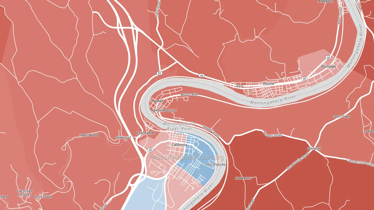 Newell, PA block-group political-lean map