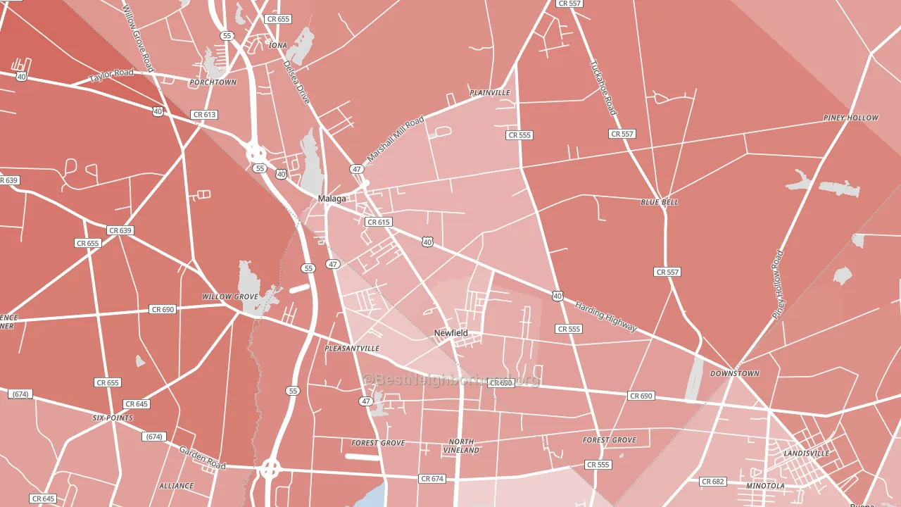 Newfield, NJ block-group political-lean map