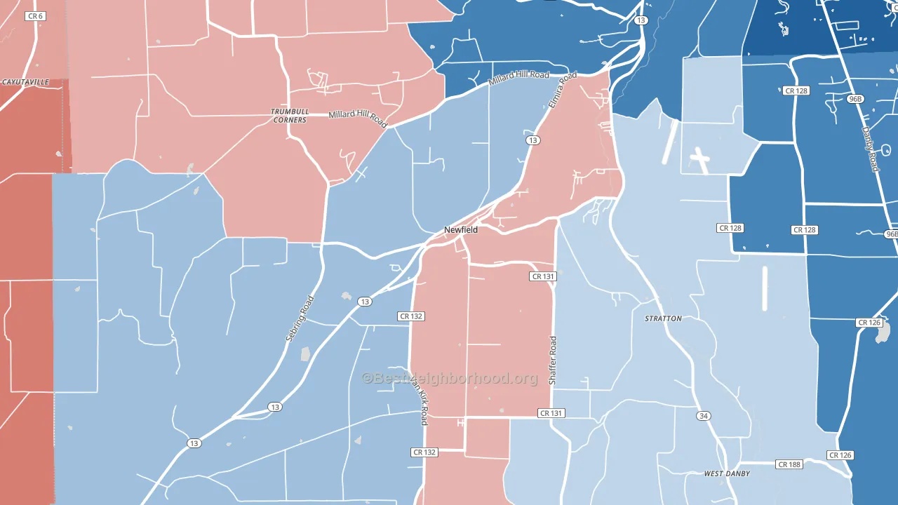 Newfield, NY block-group political-lean map
