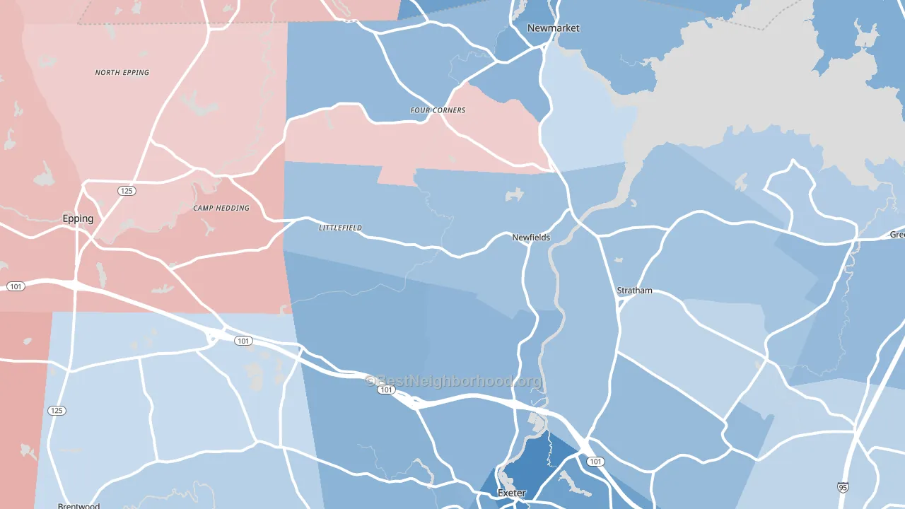 Newfields, NH block-group political-lean map