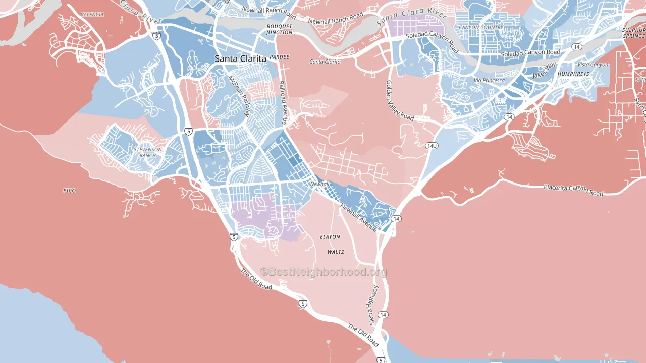 Newhall, CA block-group political-lean map