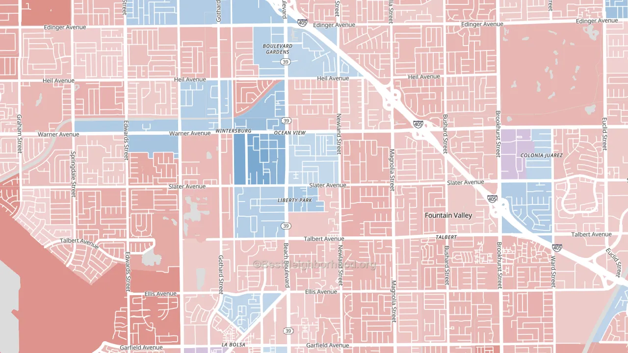Newland, Huntington Beach, CA block-group political-lean map
