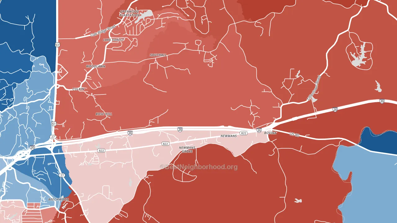 Newmans, MS block-group political-lean map