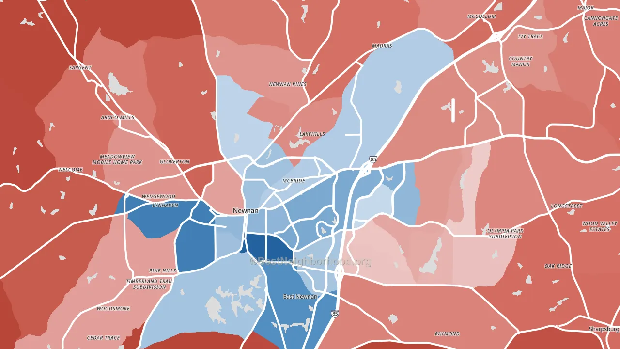 Newnan, GA block-group political-lean map