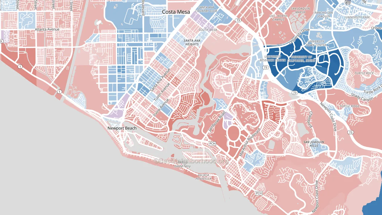 Newport Beach, CA block-group political-lean map