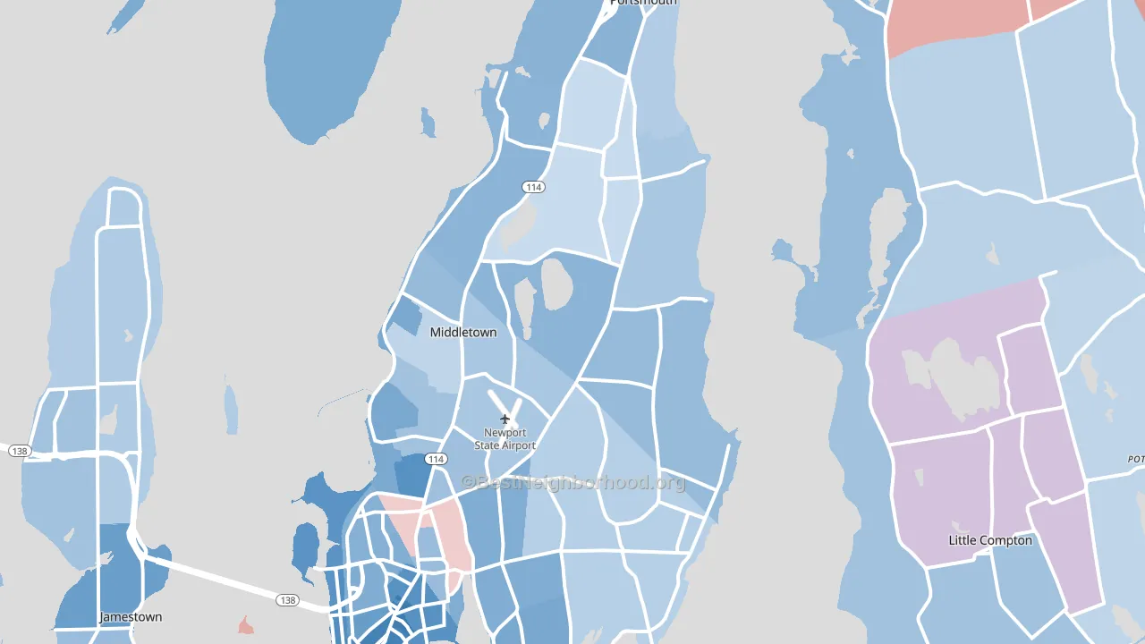 Newport County, RI block-group political-lean map