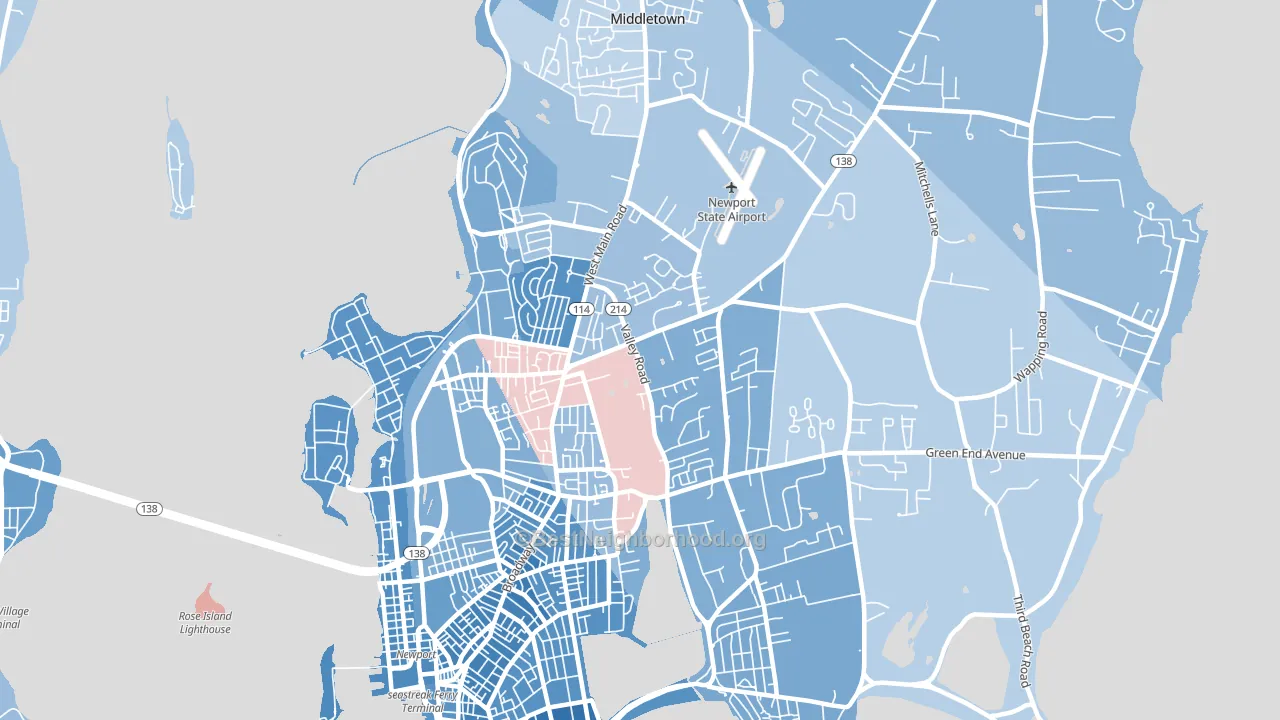 Newport East, RI block-group political-lean map