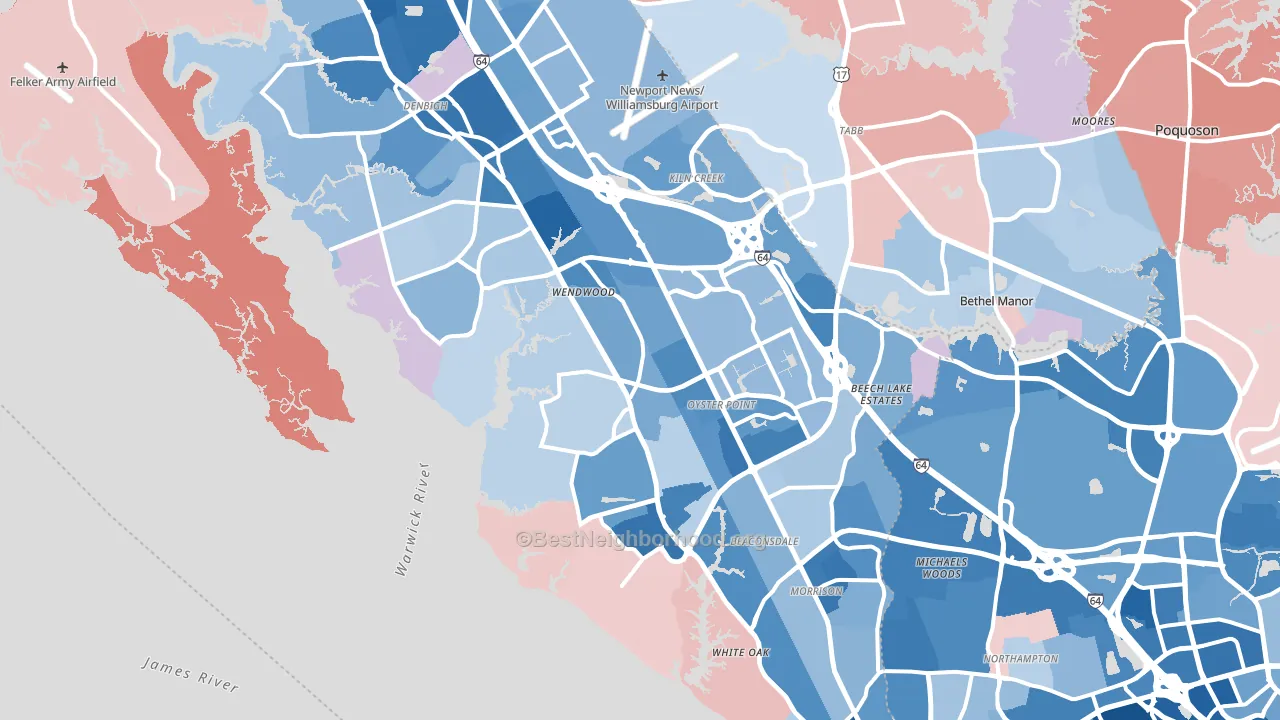 Newport News City, VA block-group political-lean map