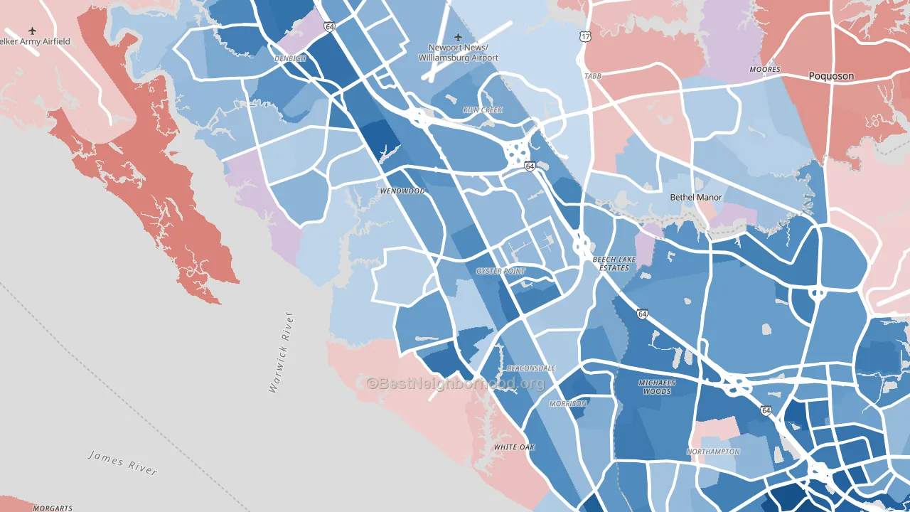 Newport News, VA block-group political-lean map