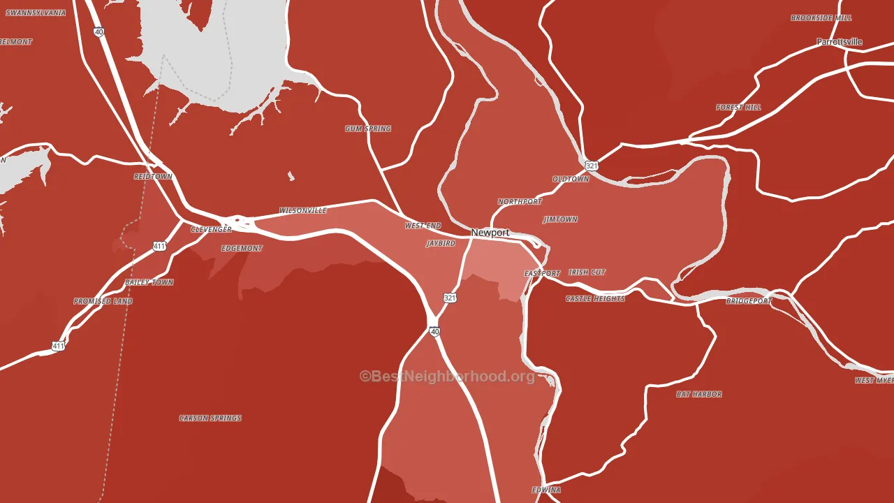 Newport, TN block-group political-lean map