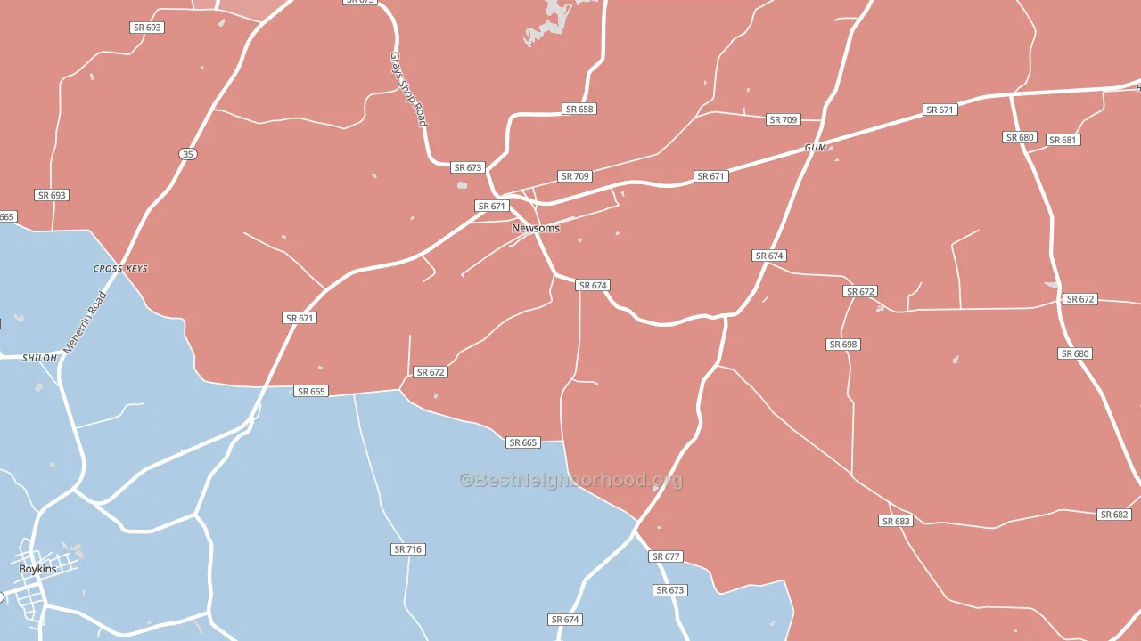 Newsoms, VA block-group political-lean map