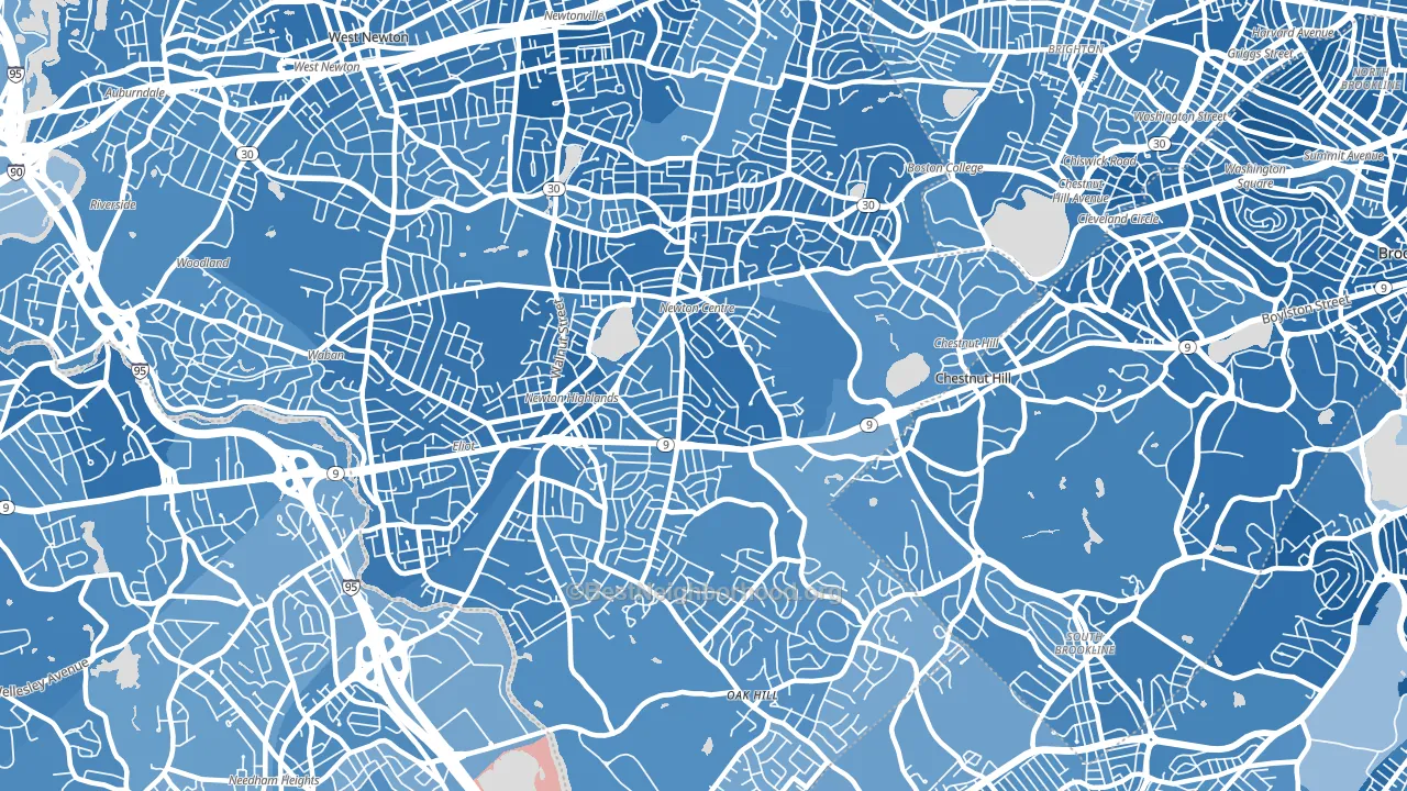 Newton Center, MA block-group political-lean map
