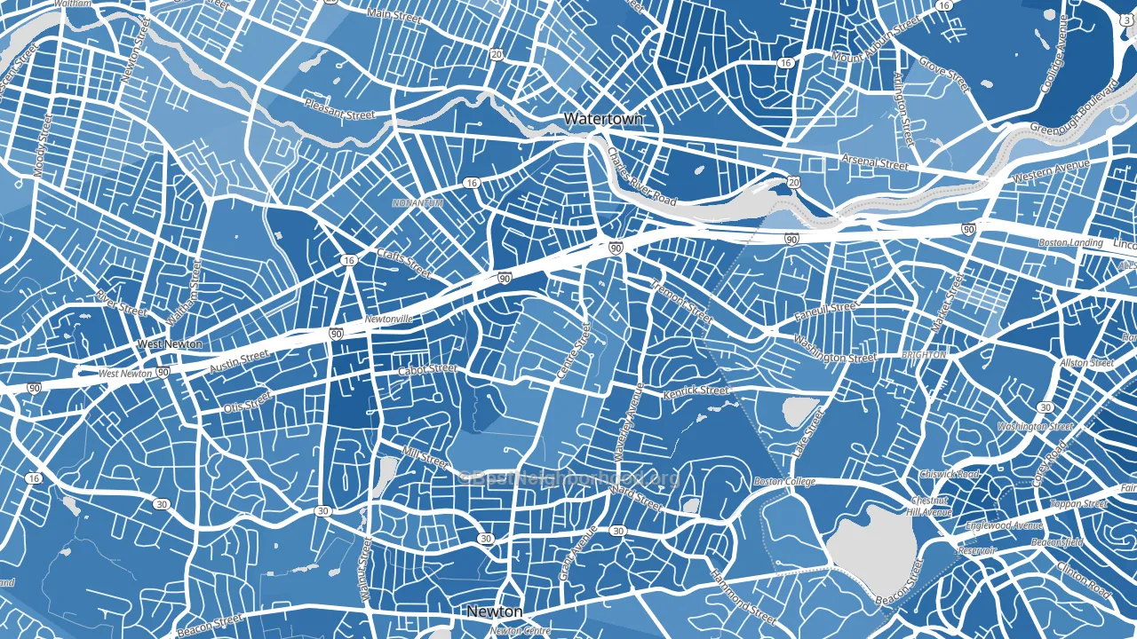 Newton Corner, Newton, MA block-group political-lean map
