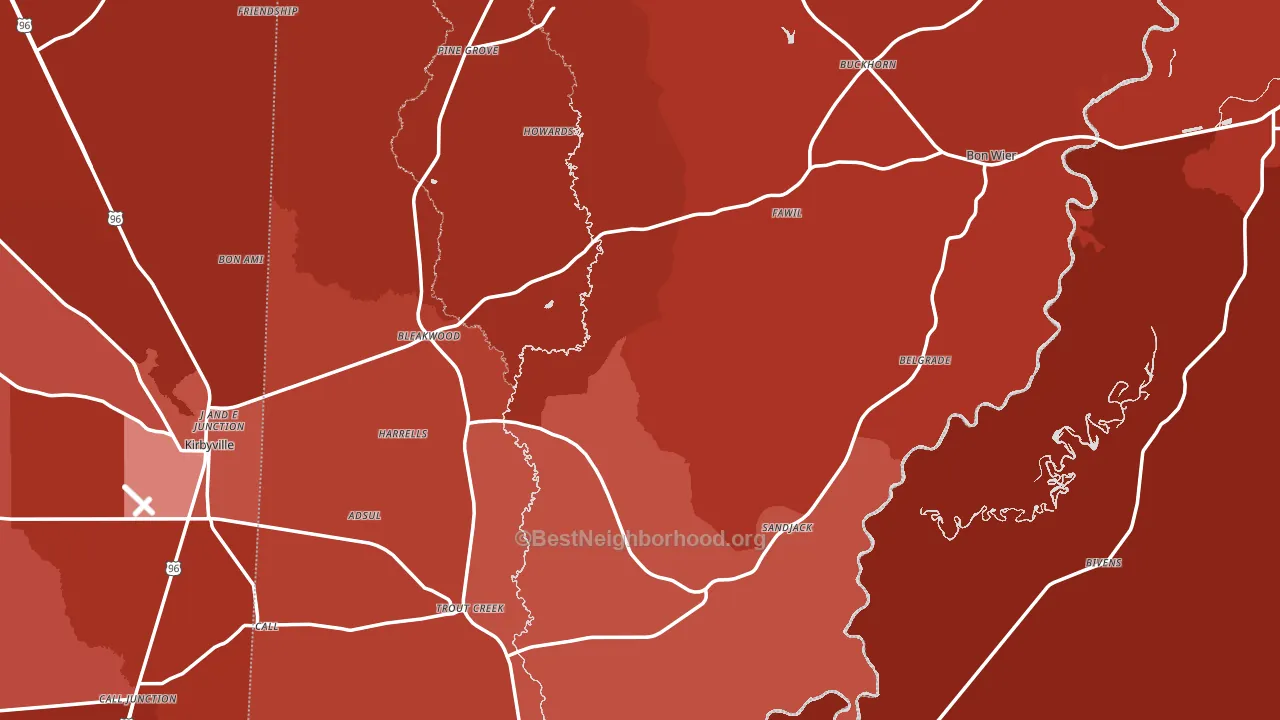 Newton County, TX block-group political-lean map