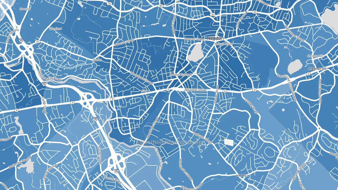 Newton Highlands, MA block-group political-lean map