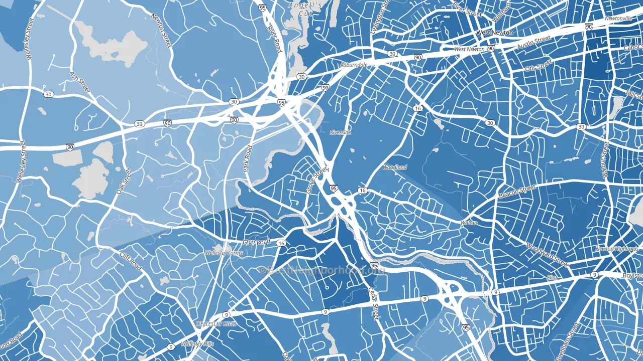 Newton Lower Falls, MA block-group political-lean map