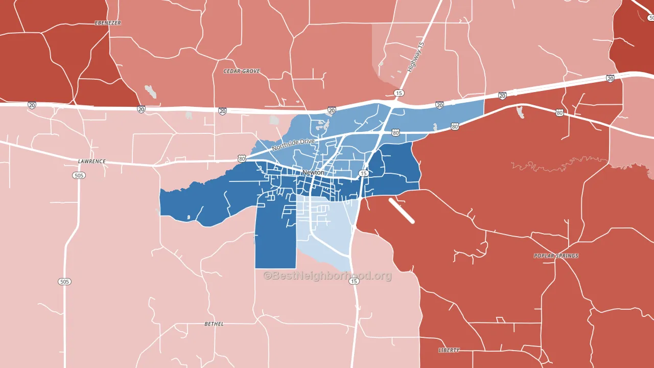 Newton, MS block-group political-lean map