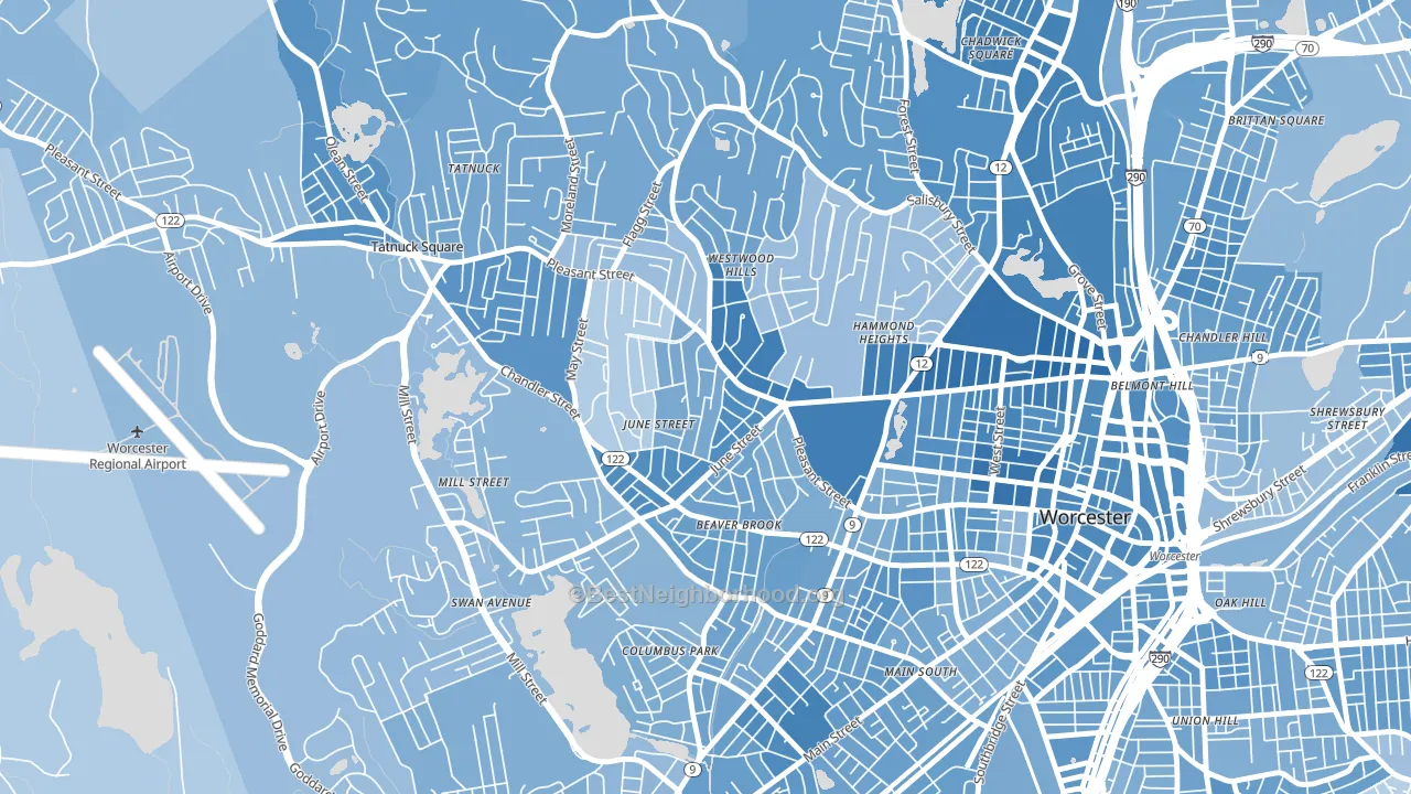 Newton Square, Worcester, MA block-group political-lean map