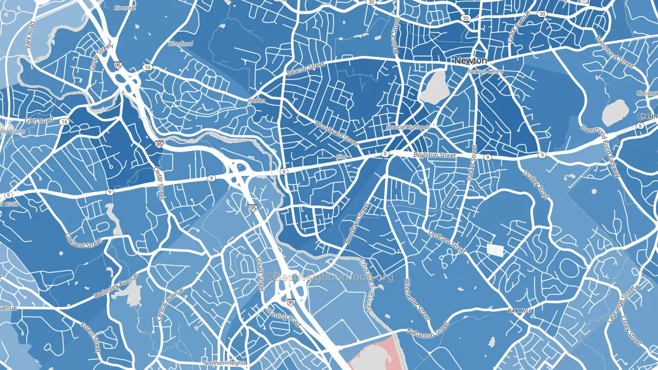 Newton Upper Falls, MA block-group political-lean map