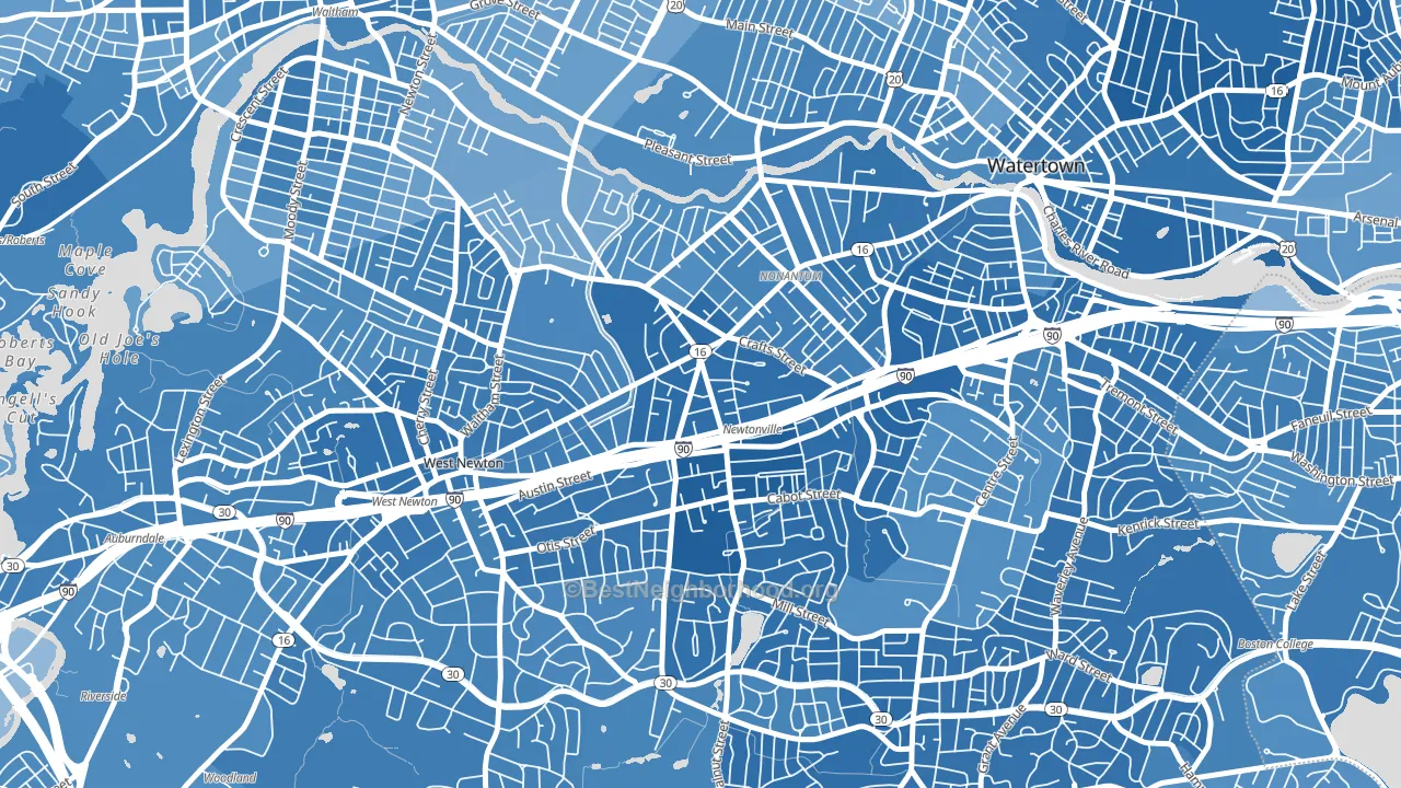 Newtonville, MA block-group political-lean map
