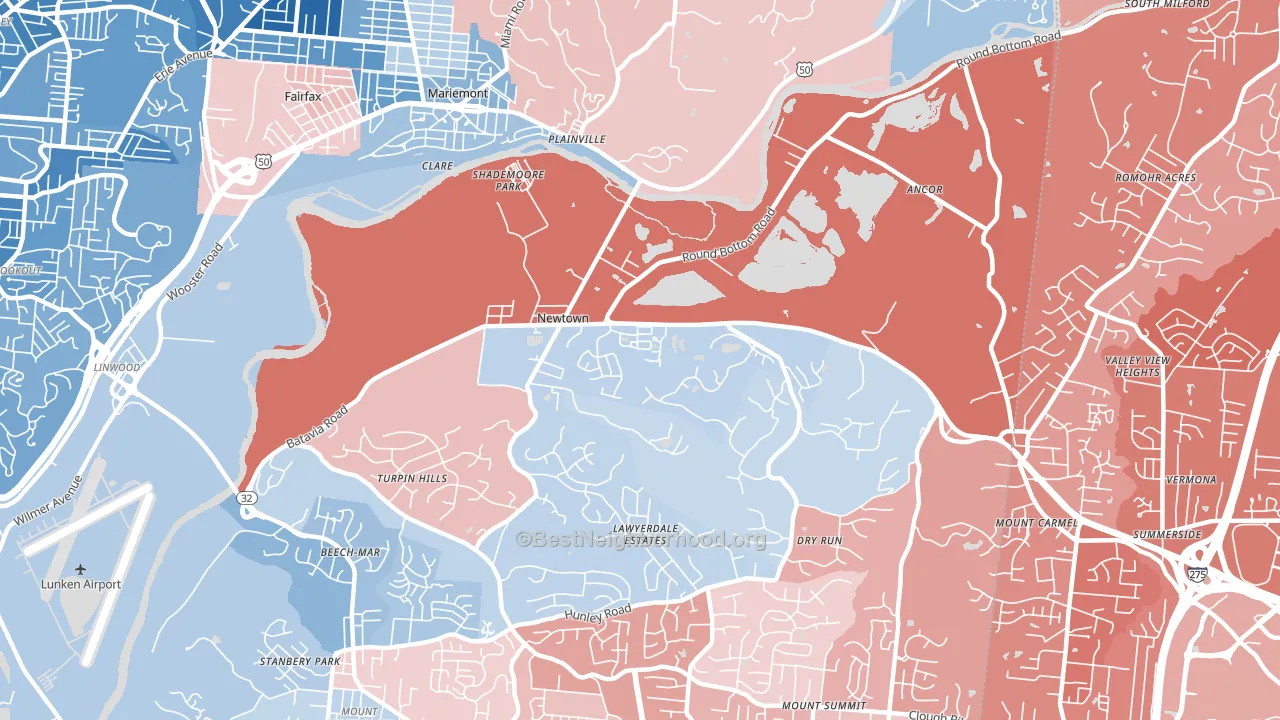 Newtown, OH block-group political-lean map