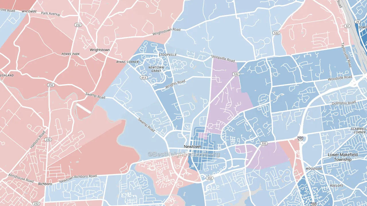 Newtown, PA block-group political-lean map