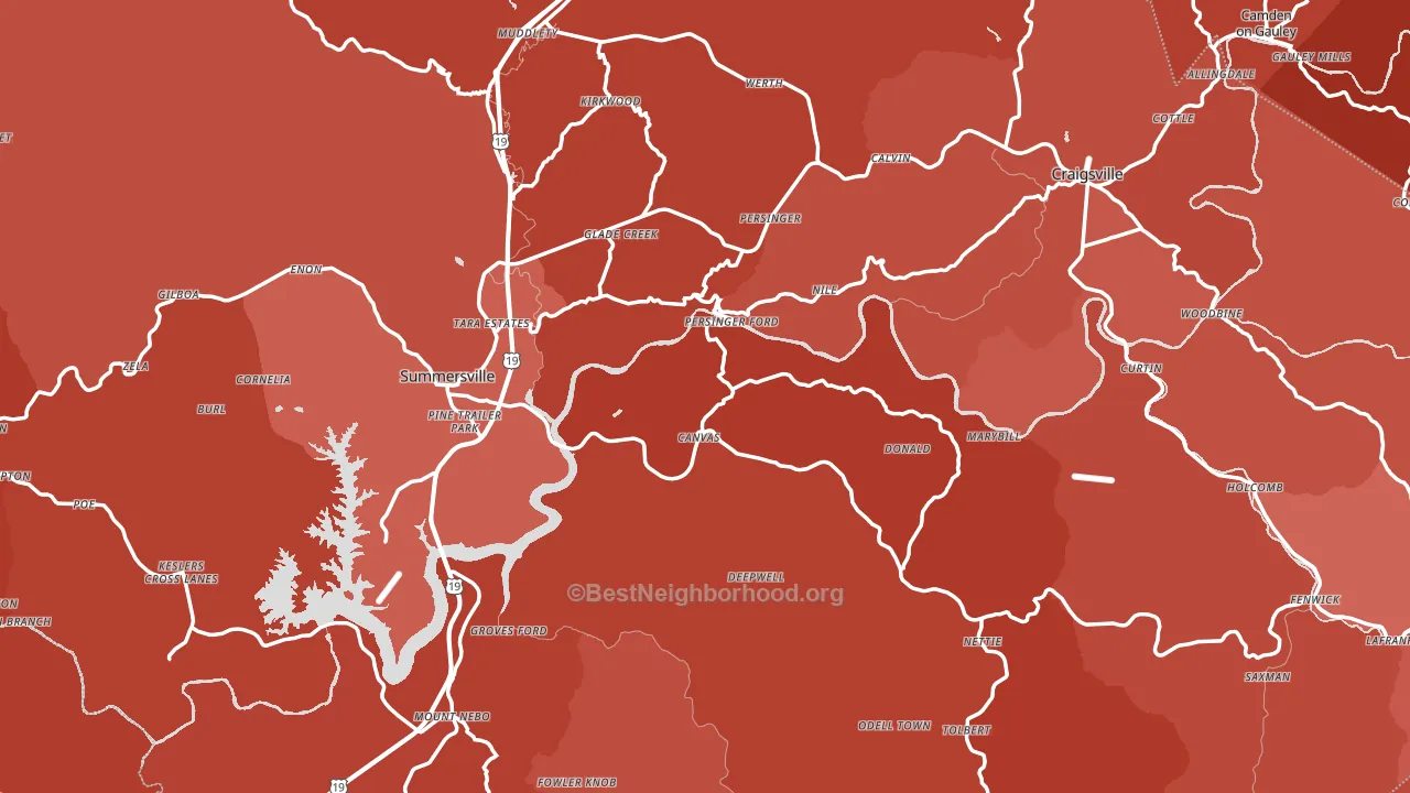 Nicholas County, WV block-group political-lean map