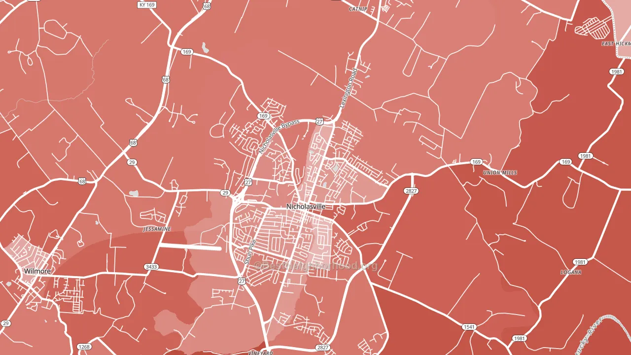 Nicholasville, KY block-group political-lean map