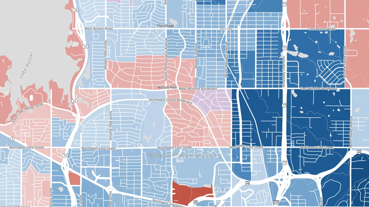 Nichols Hills, OK block-group political-lean map