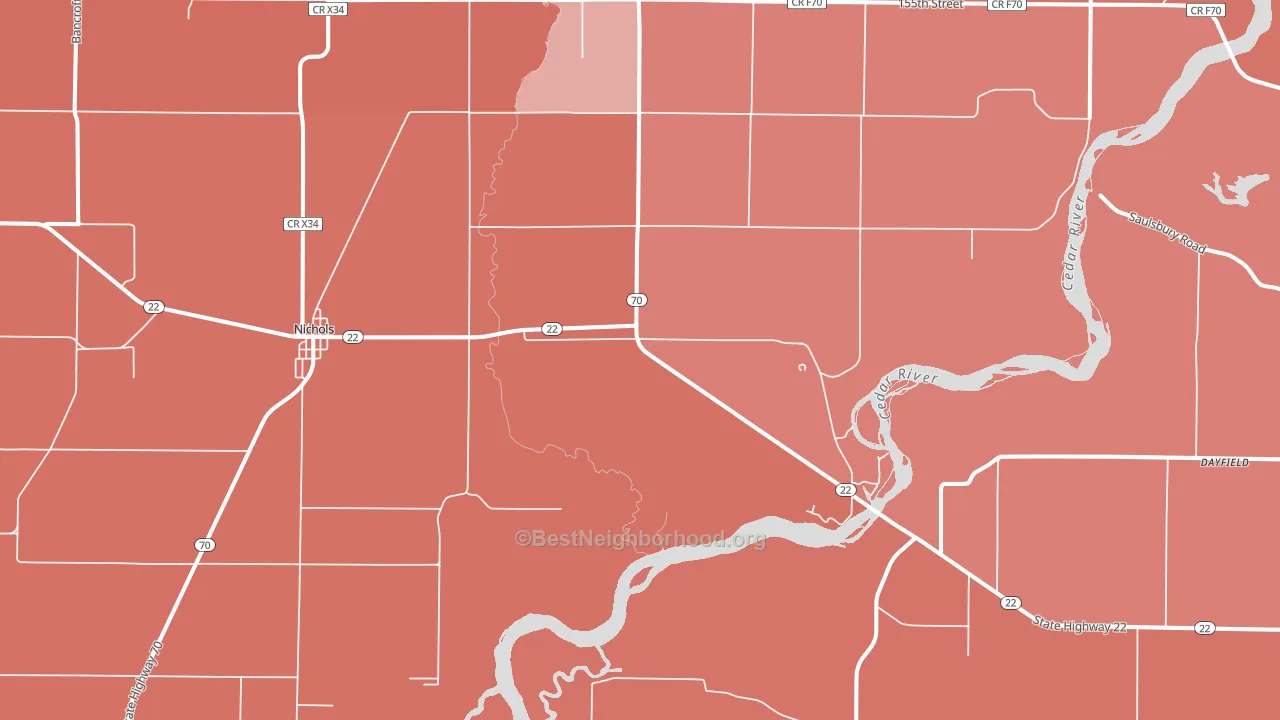 Nichols, IA block-group political-lean map
