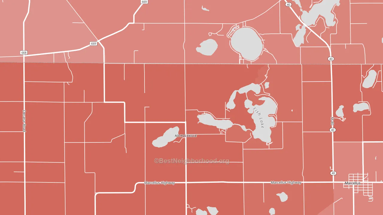 Nicholsville, MI block-group political-lean map