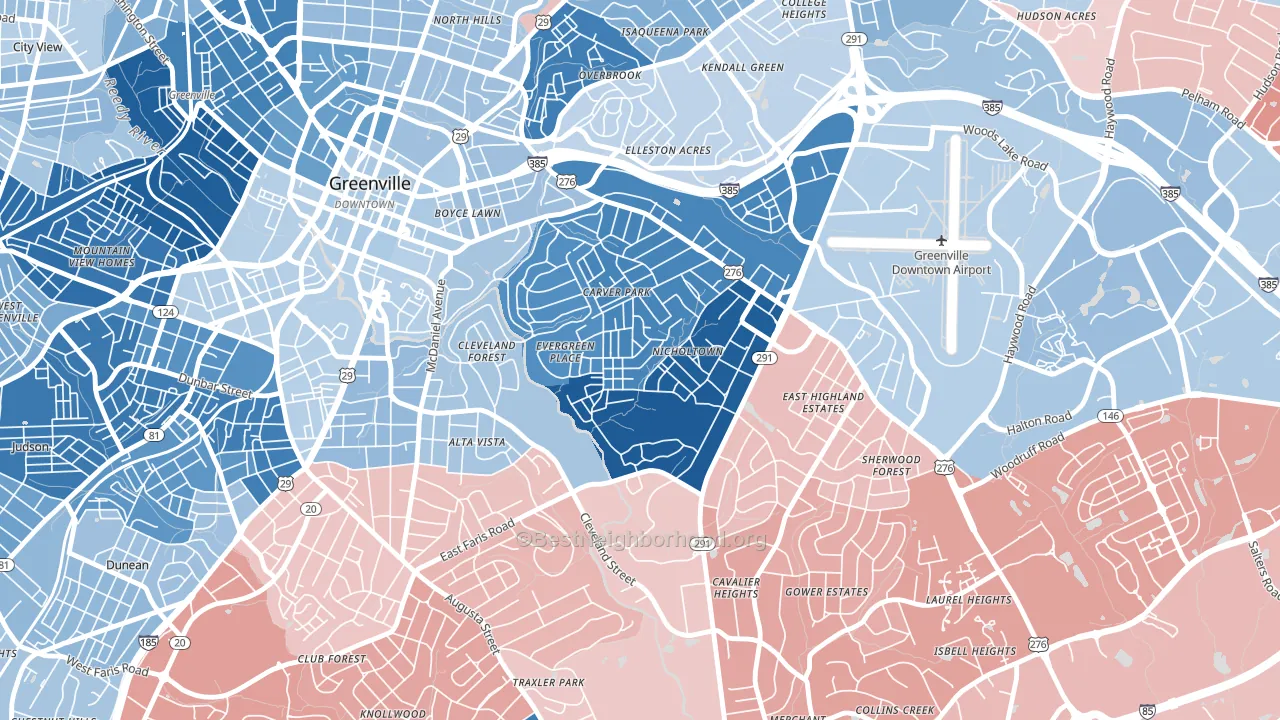 Nicholtown, Greenville, SC block-group political-lean map