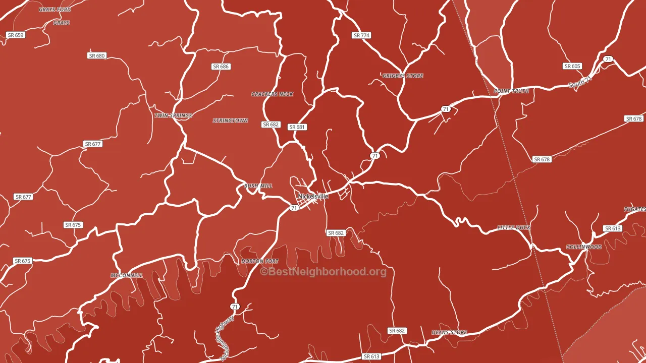 Nickelsville, VA block-group political-lean map