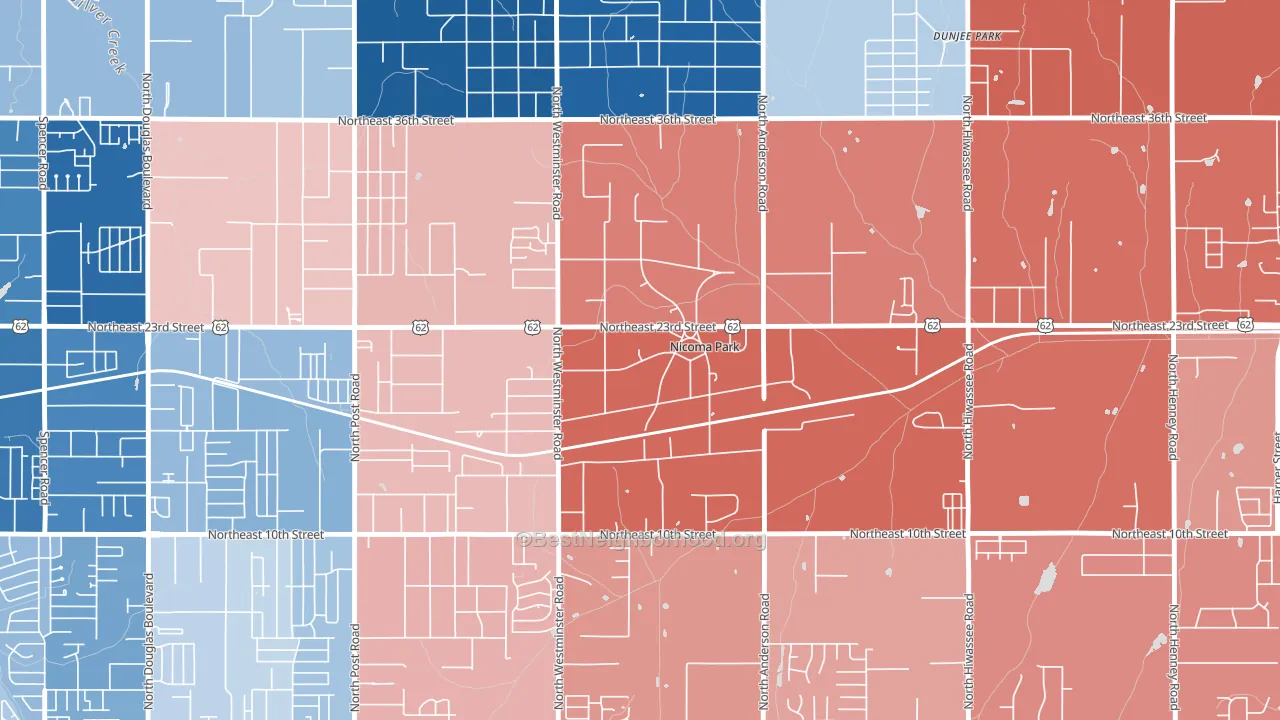 Nicoma Park, OK block-group political-lean map