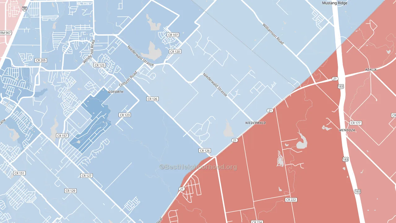 Niederwald, TX block-group political-lean map