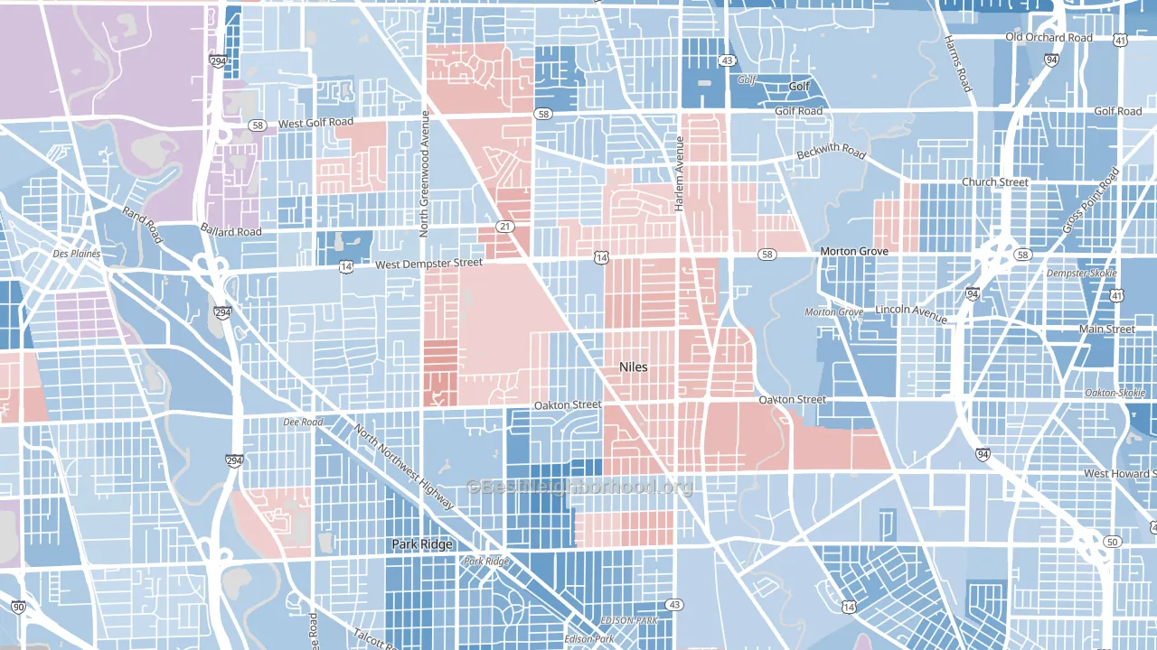 Niles, IL block-group political-lean map