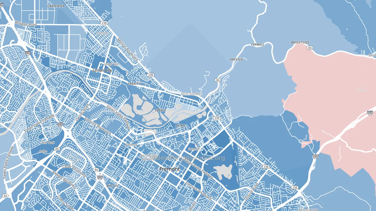 Niles Junction, Fremont, CA block-group political-lean map