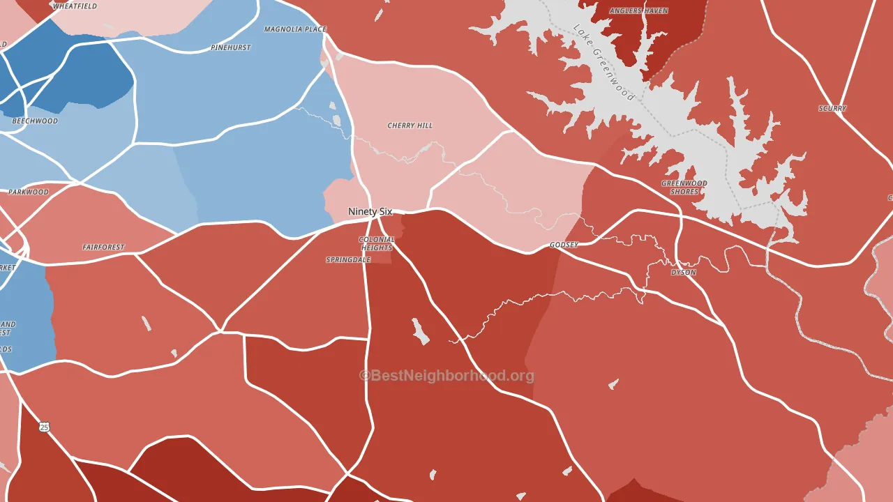 Ninety Six, SC block-group political-lean map
