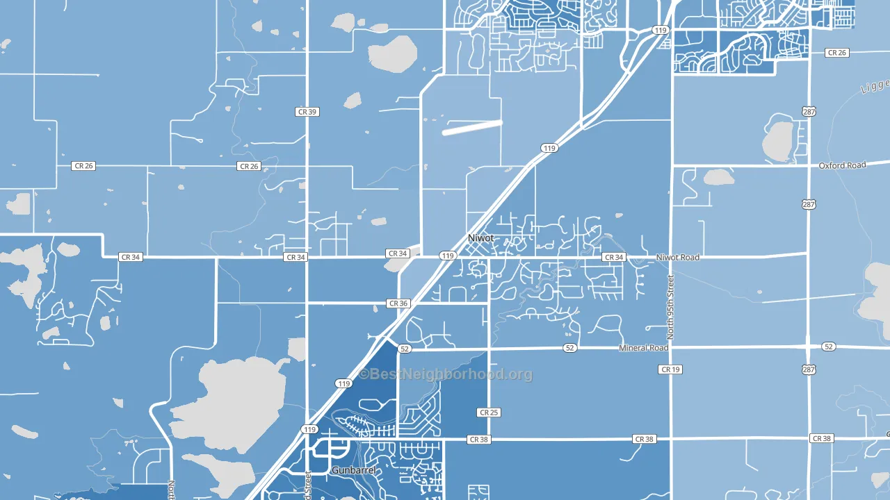 Niwot, CO block-group political-lean map