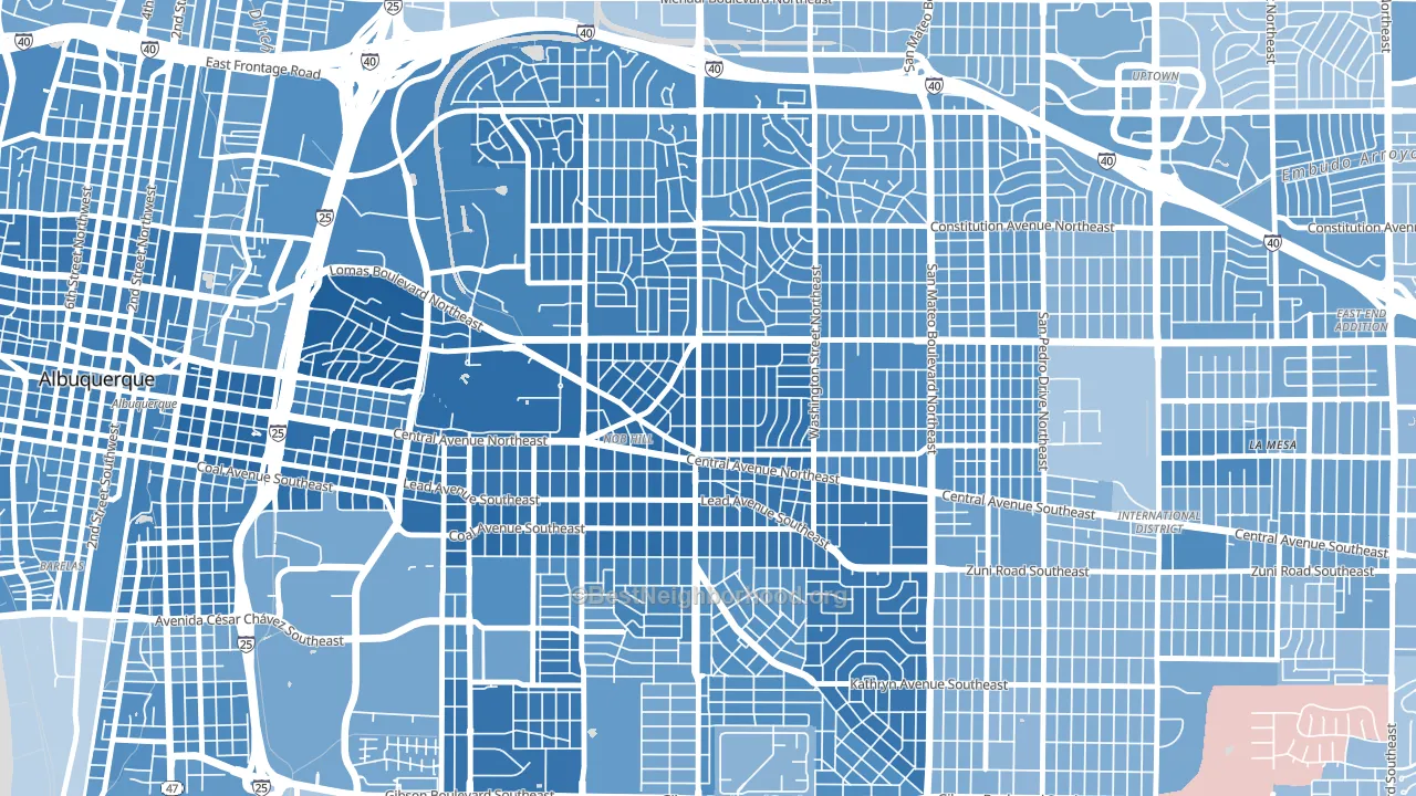 Nob Hill, Albuquerque, NM block-group political-lean map