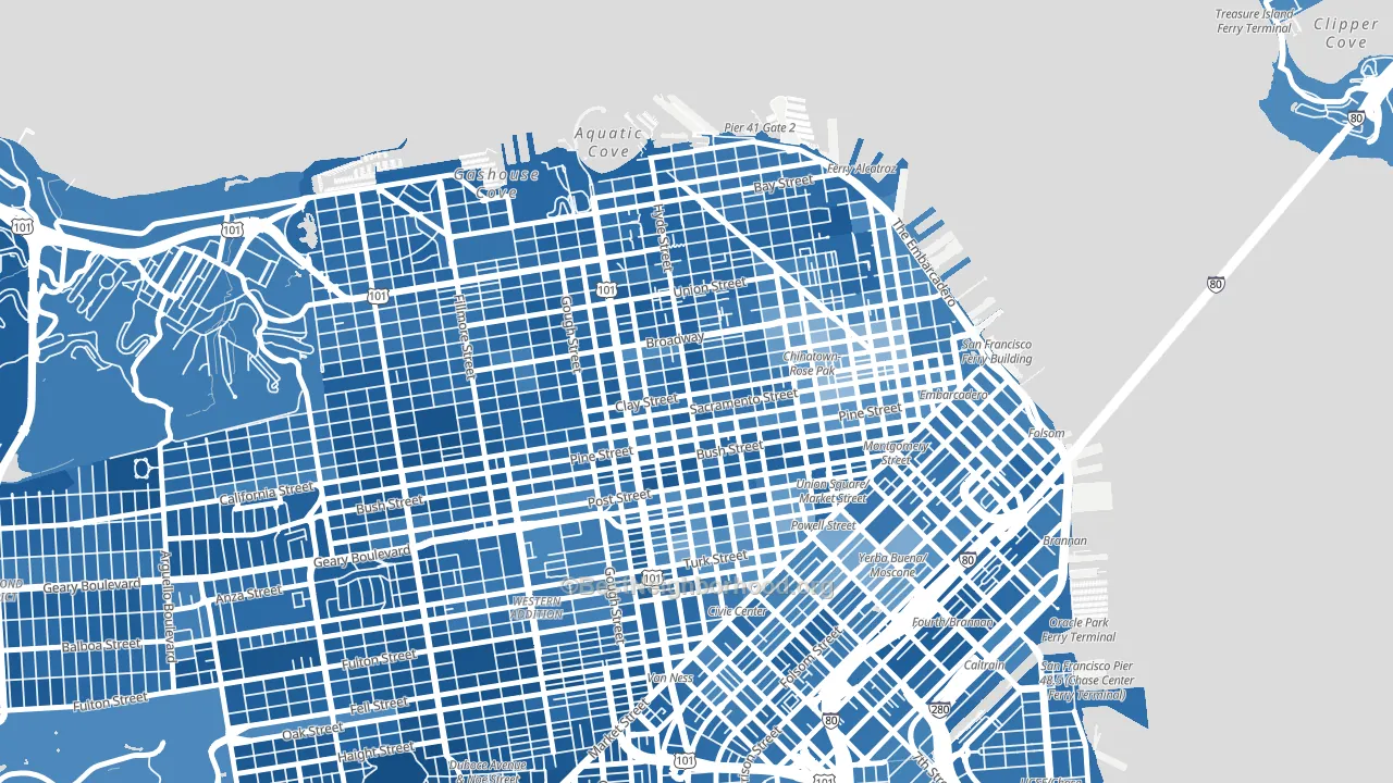 Nob Hill, San Francisco, CA block-group political-lean map