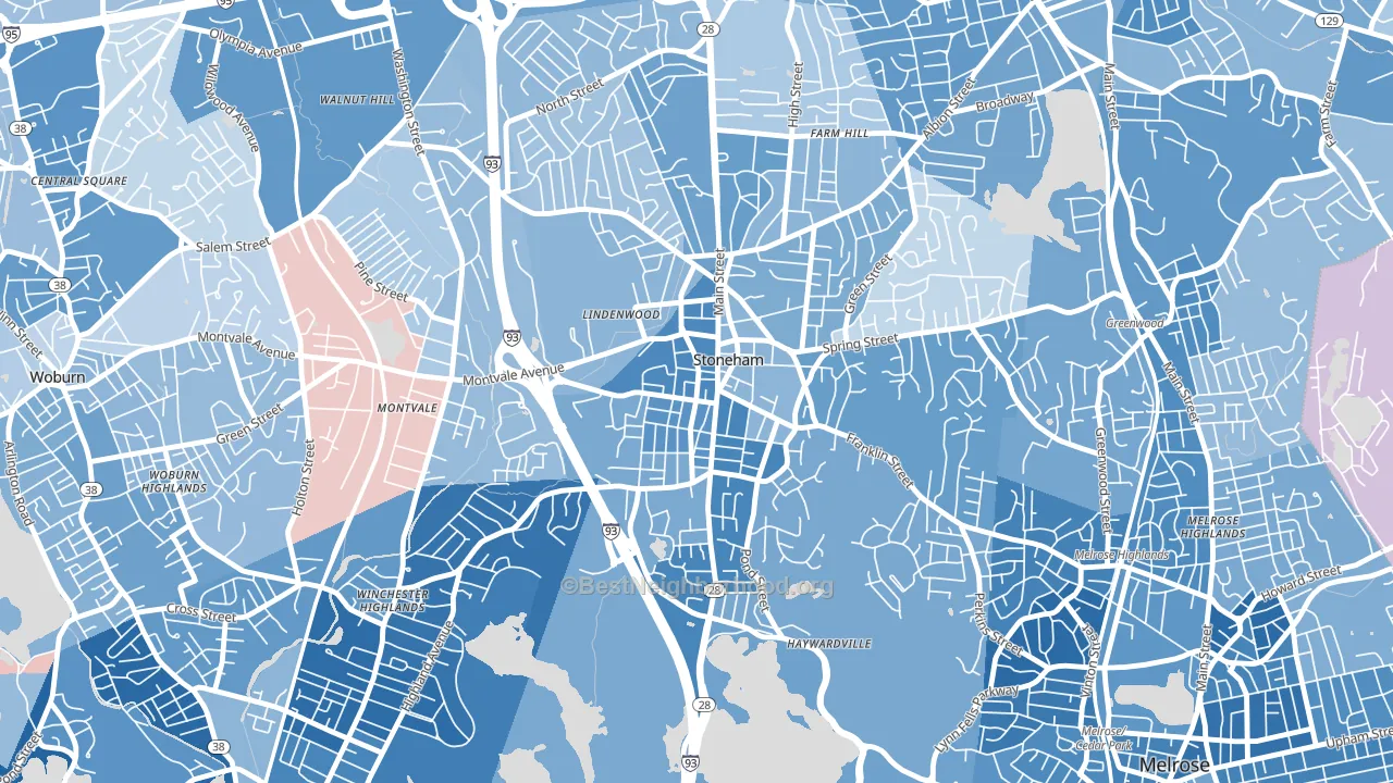 Nobility Hill Historic District, Stoneham, MA block-group political-lean map