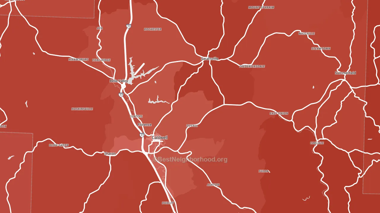 Noble County, OH block-group political-lean map