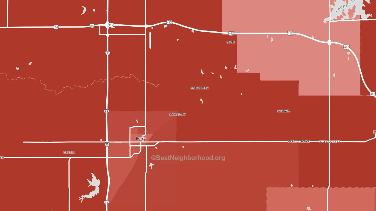 Noble County, OK block-group political-lean map