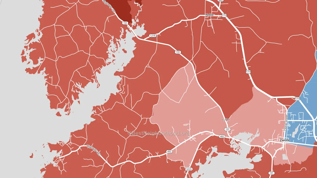 Noble, LA block-group political-lean map