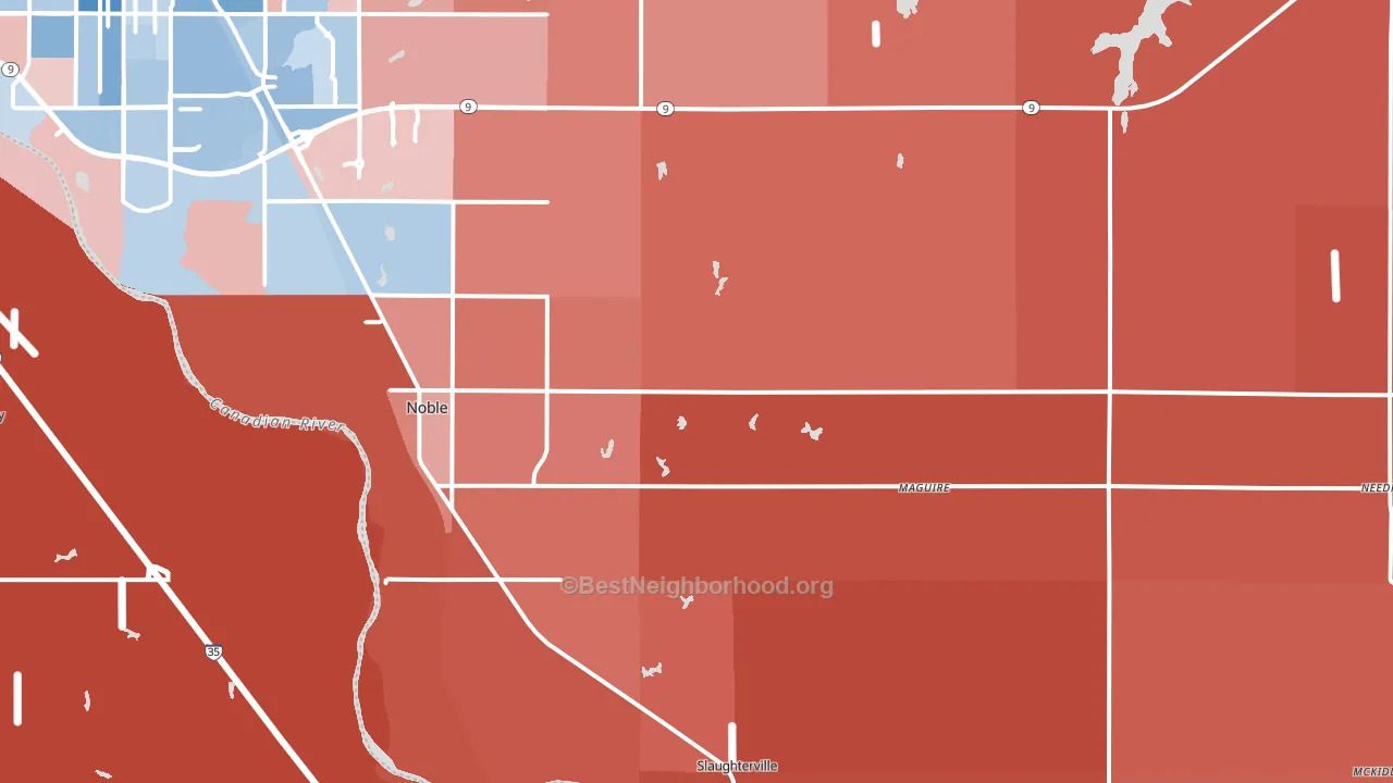 Noble, OK block-group political-lean map