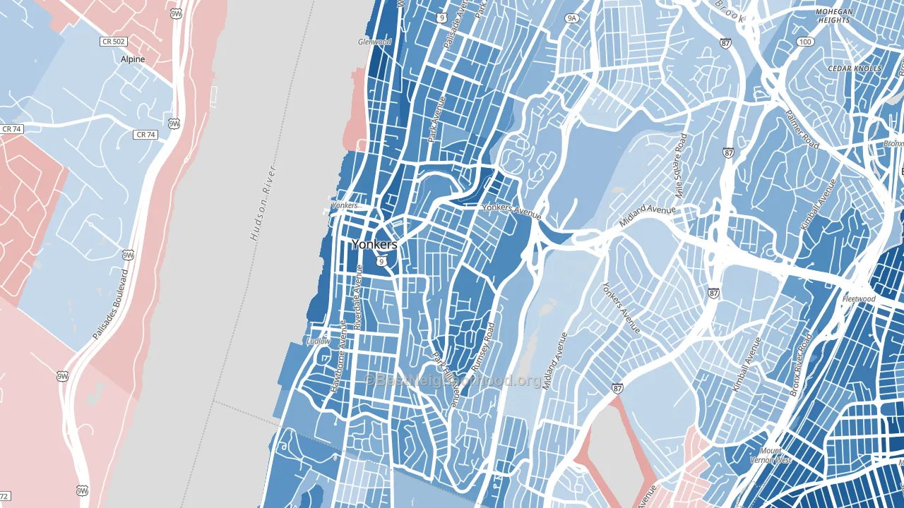 Nodine Hill, Yonkers, NY block-group political-lean map
