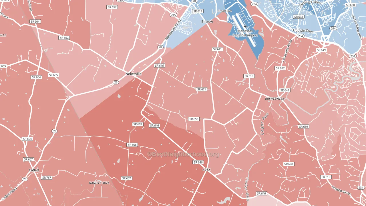 Nokesville, VA block-group political-lean map