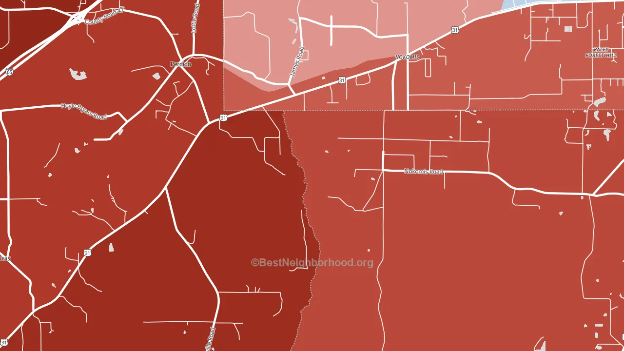 Nokomis, AL block-group political-lean map