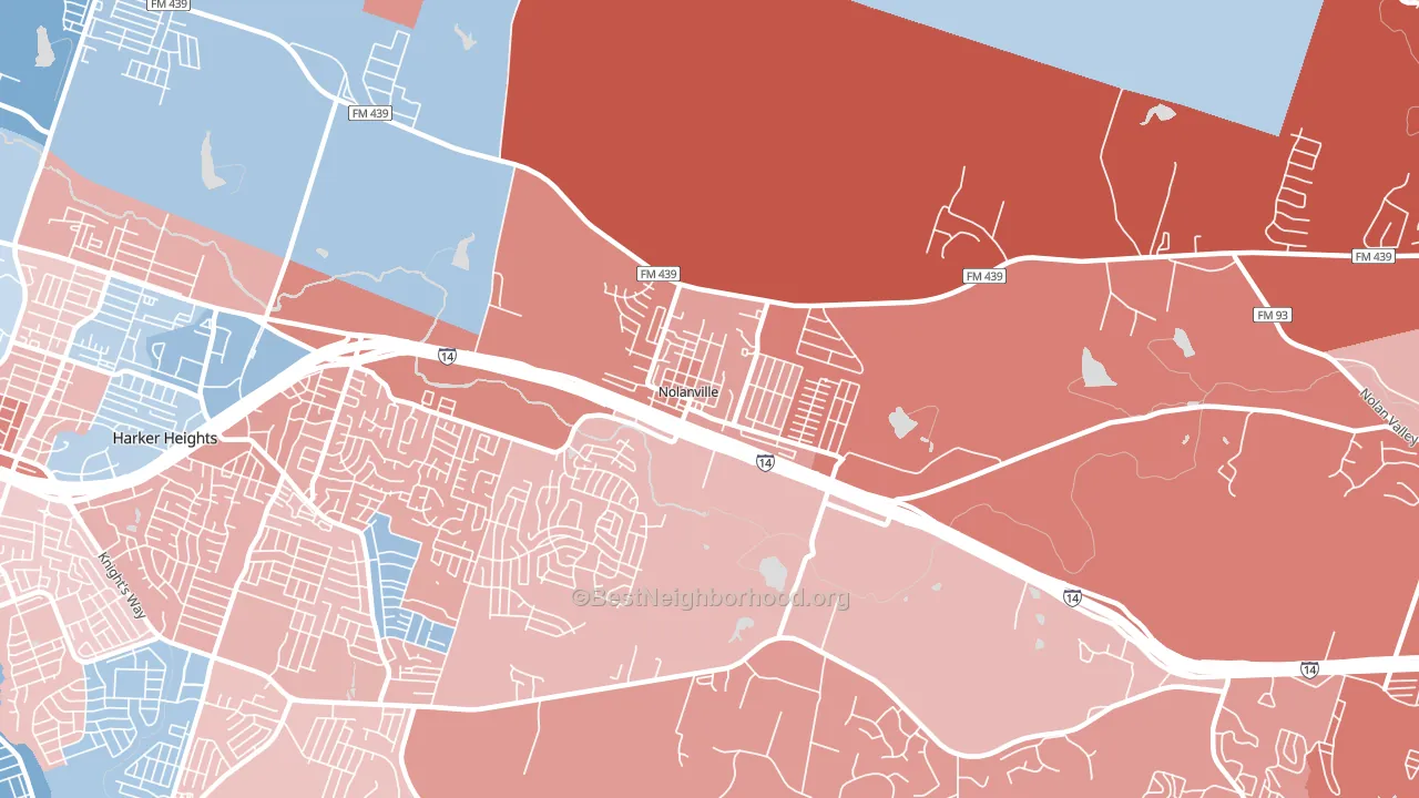 Nolanville, TX block-group political-lean map